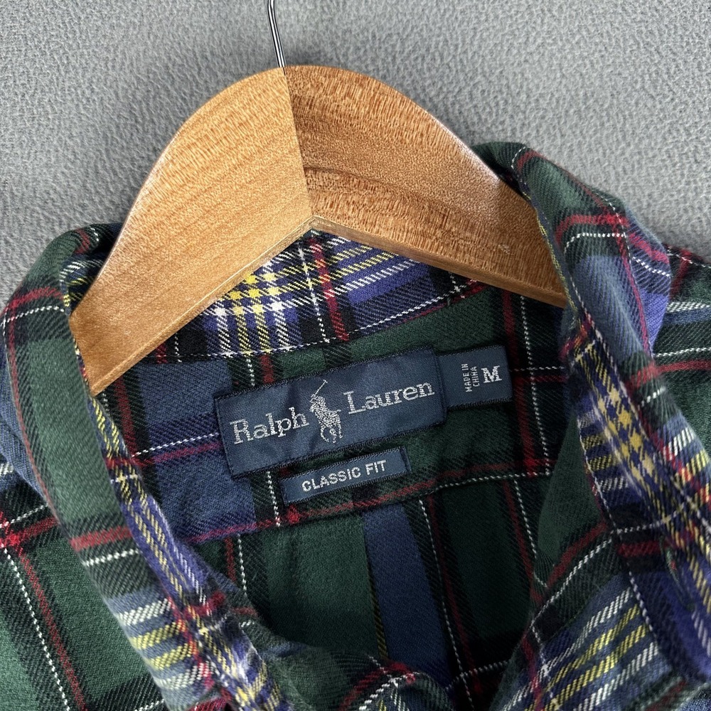 Ralph Lauren Shirt Medium Green Purple Blue Tartan Classic Flannel Pony Logo - Picture 7 of 9